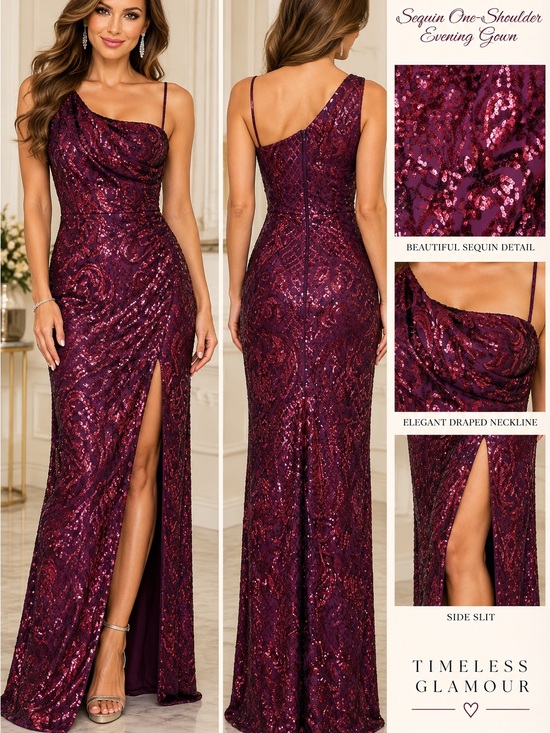 Windsor Dresses & Skirts - Windsor Plum Sequin One Shoulder Formal Gown Size L Worn Once